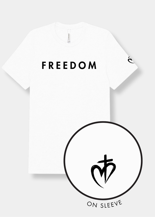 Freedom Unisex Triblend Tee - Solid White + Black Print