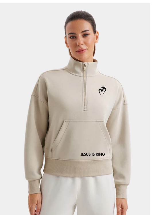 SoftAura Half Zip Pullover Sweatshirt - Milky White