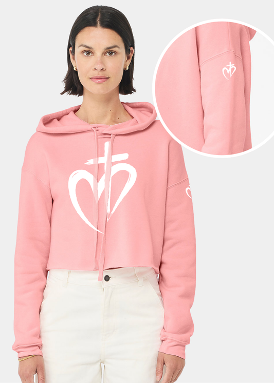 Women's Cropped Fleece Hoodie - Heart A + Heart C