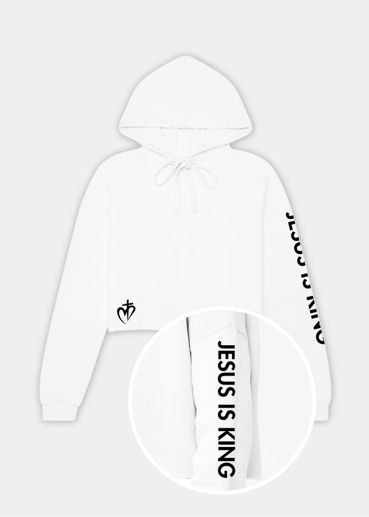 Women's Cropped Fleece Hoodie - White