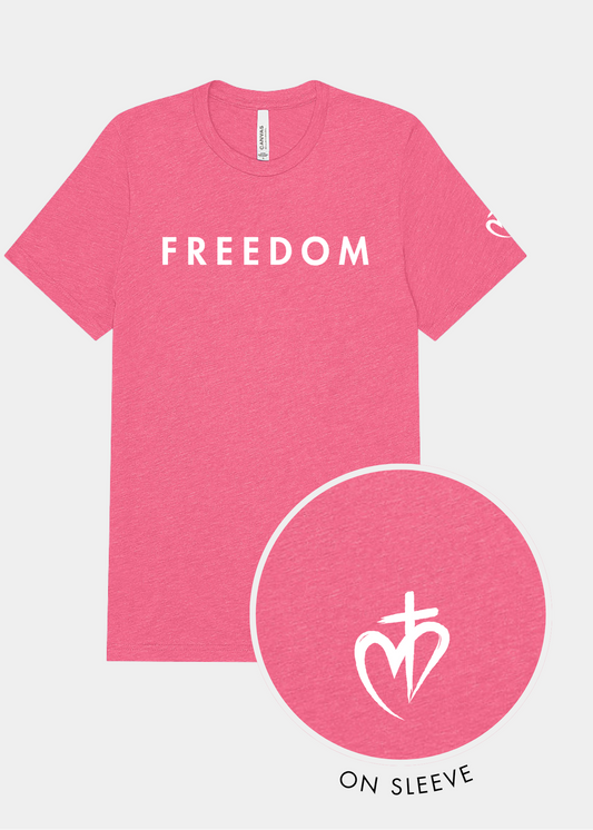 Freedom Unisex Triblend Tee - Charity Pink + White Print