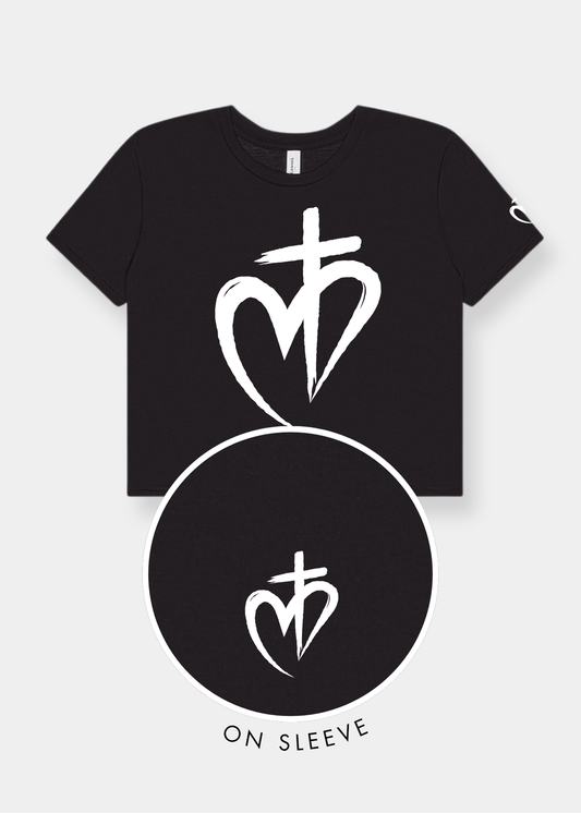 Women's Flowy Cropped Tee - Black + White Print