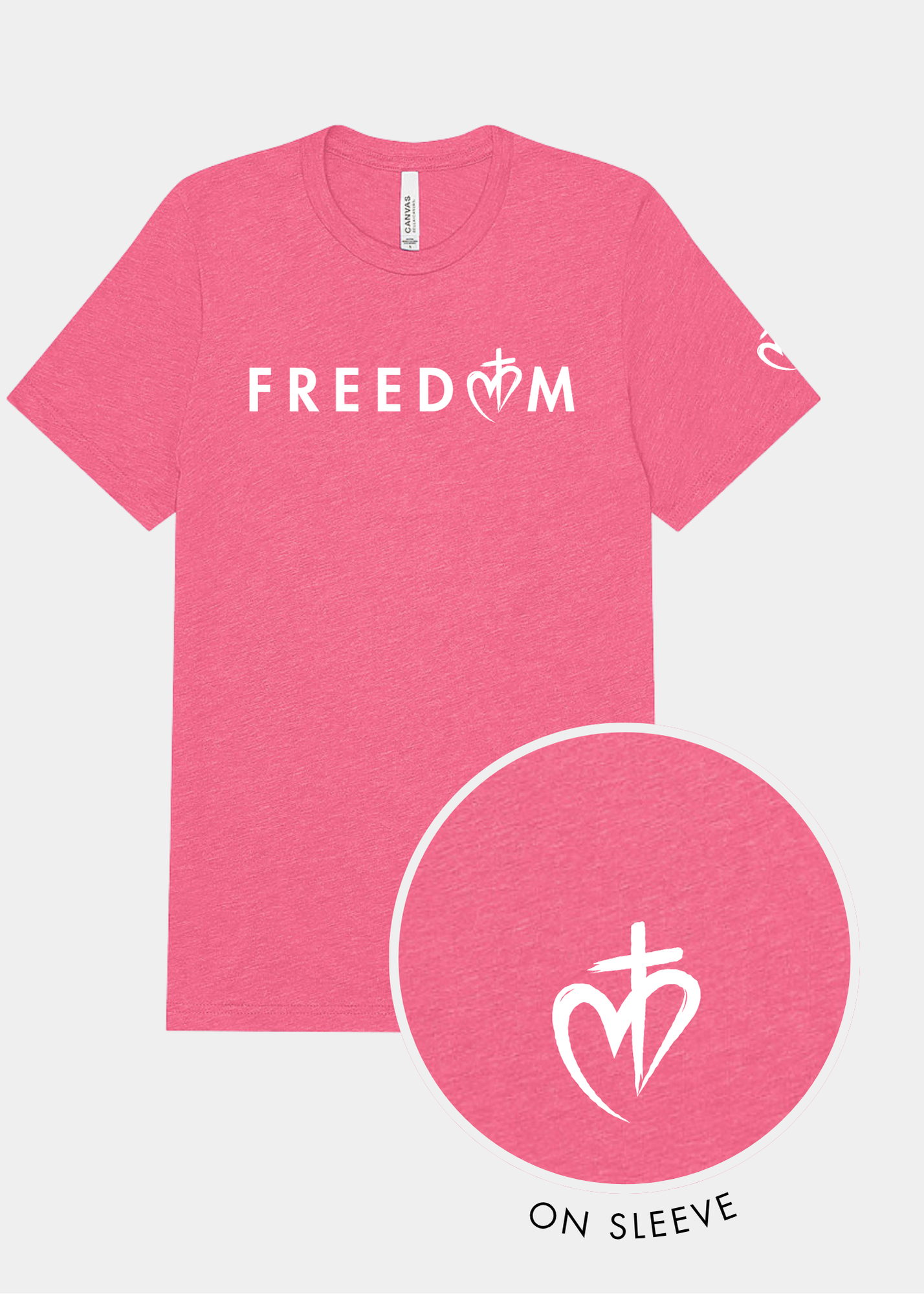 Freedom Unisex Triblend Tee - Charity Pink + White Print