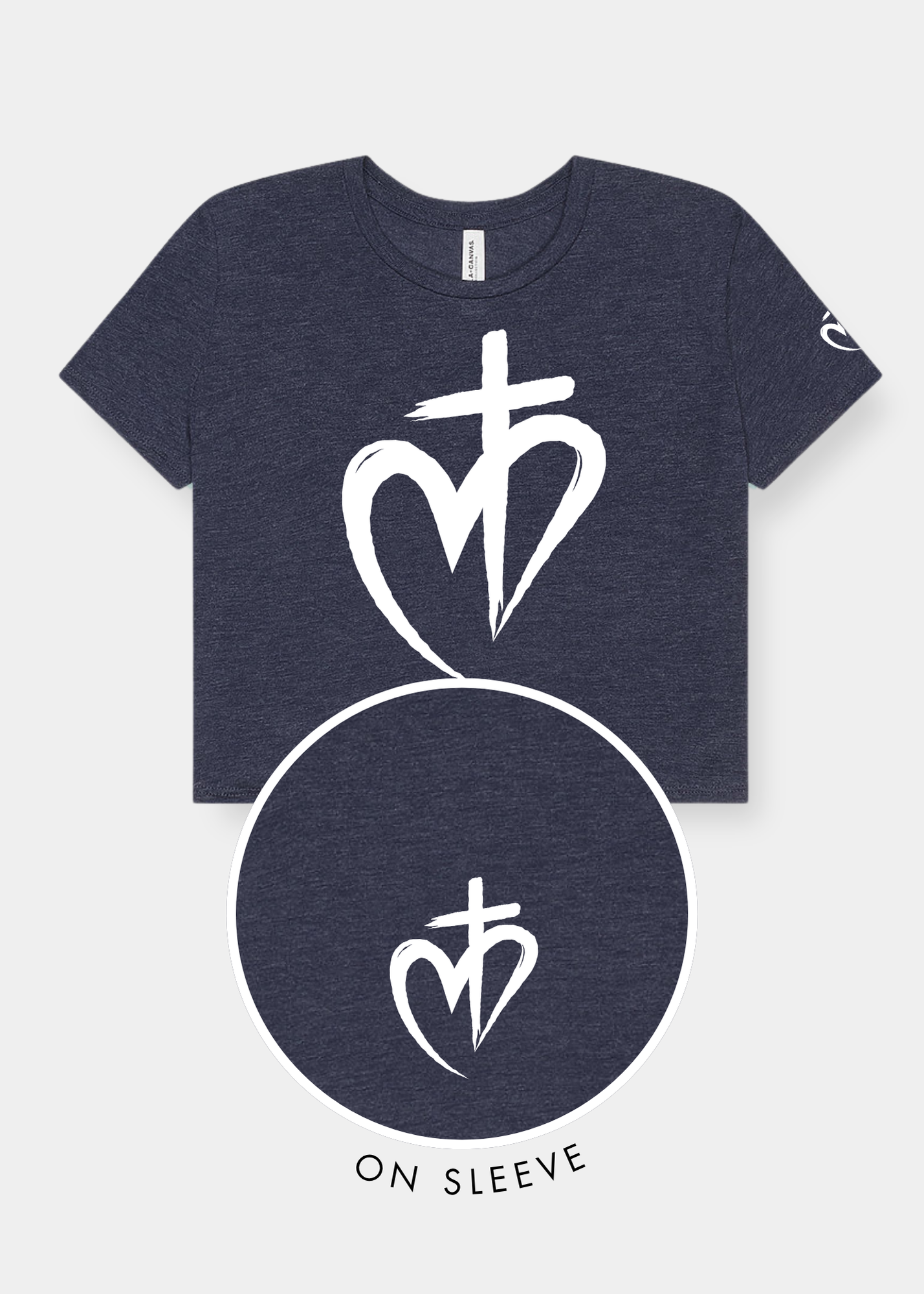 Women's Flowy Cropped Tee - Heather Navy + White Print