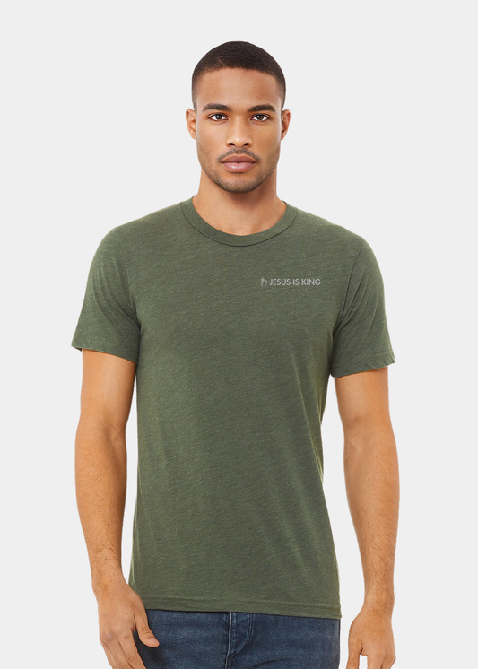 Men's Triblend Short Sleeve Tee - Military Green with Gray Text