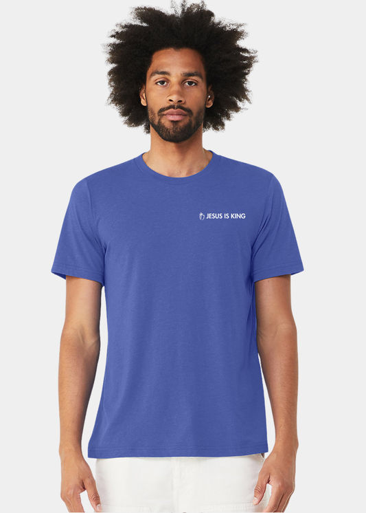 Men's Triblend Short Sleeve Tee - Blue with White Text