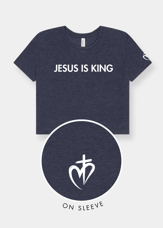 Women's Flowy Cropped Tee - Heather Navy + White Print