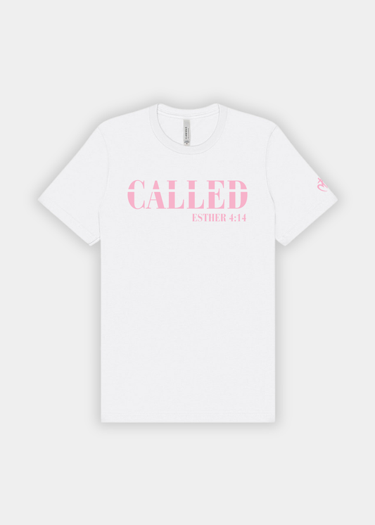 CALLED - Heather Short Sleeve Tee in White with Pink