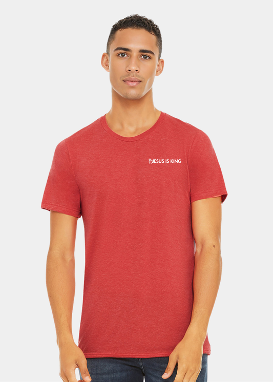 Men's Triblend Short Sleeve Tee - Red with White Text
