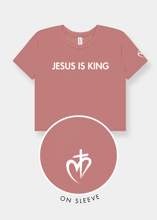 Women's Flowy Cropped Tee - Mauve + White Print