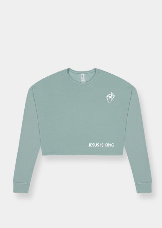Women's Cropped Crew Fleece - Dusty Blue