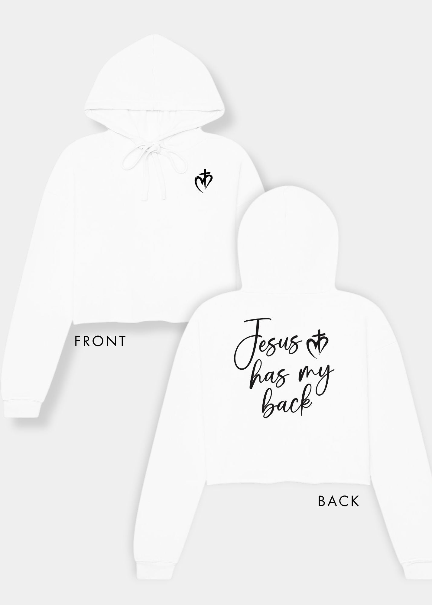 Women's Cropped Fleece Hoodie - White + Black Print