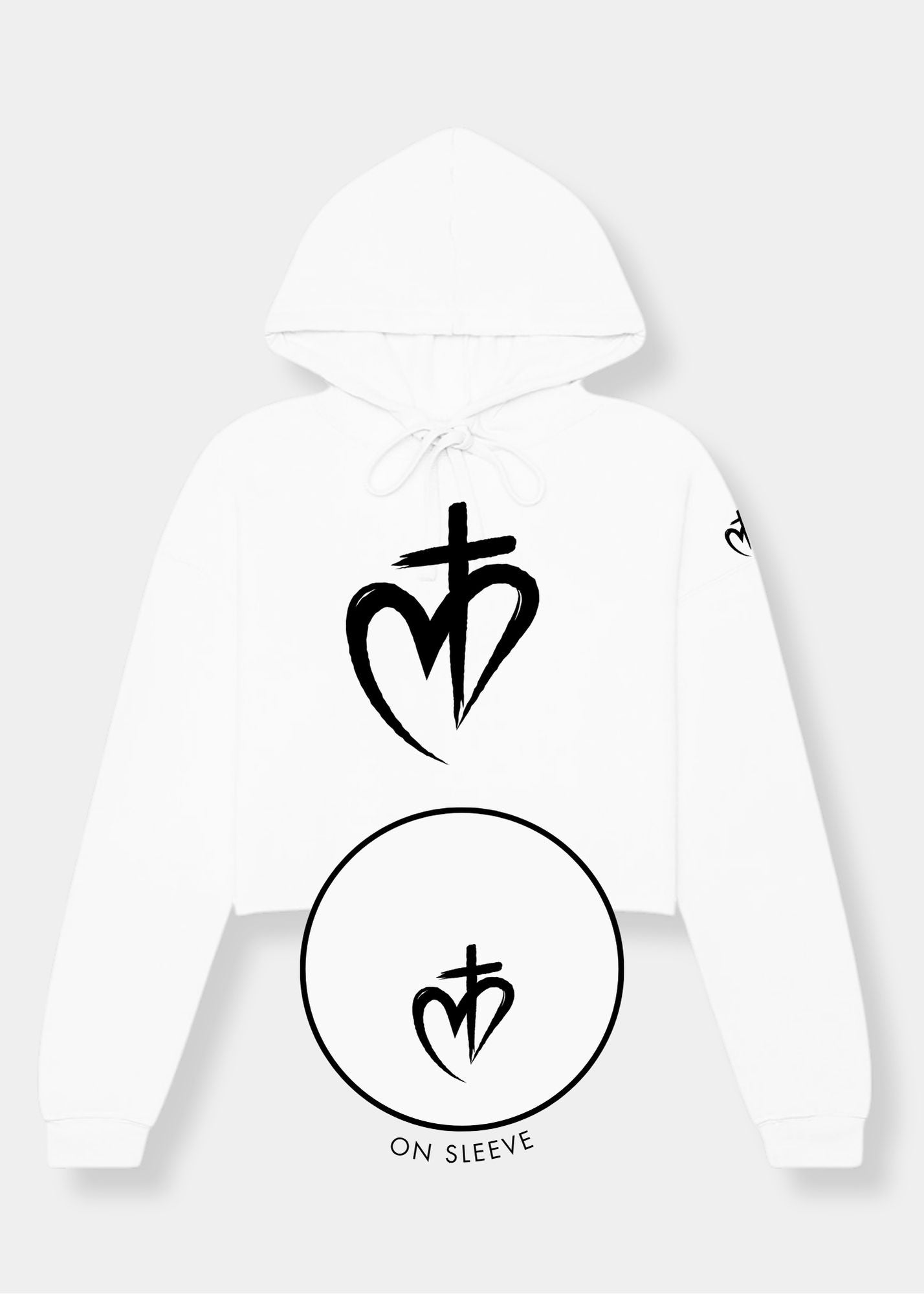 Women's Cropped Fleece Hoodie - White + Black Print