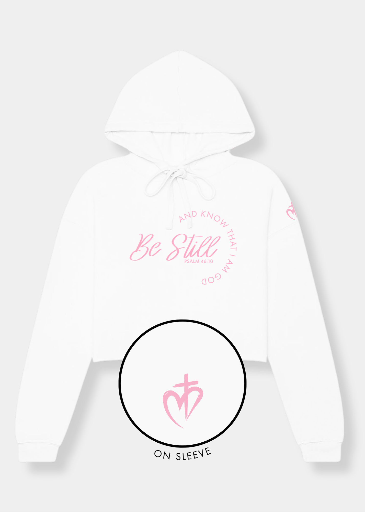 Women's Cropped Fleece Hoodie - White + Pink Print