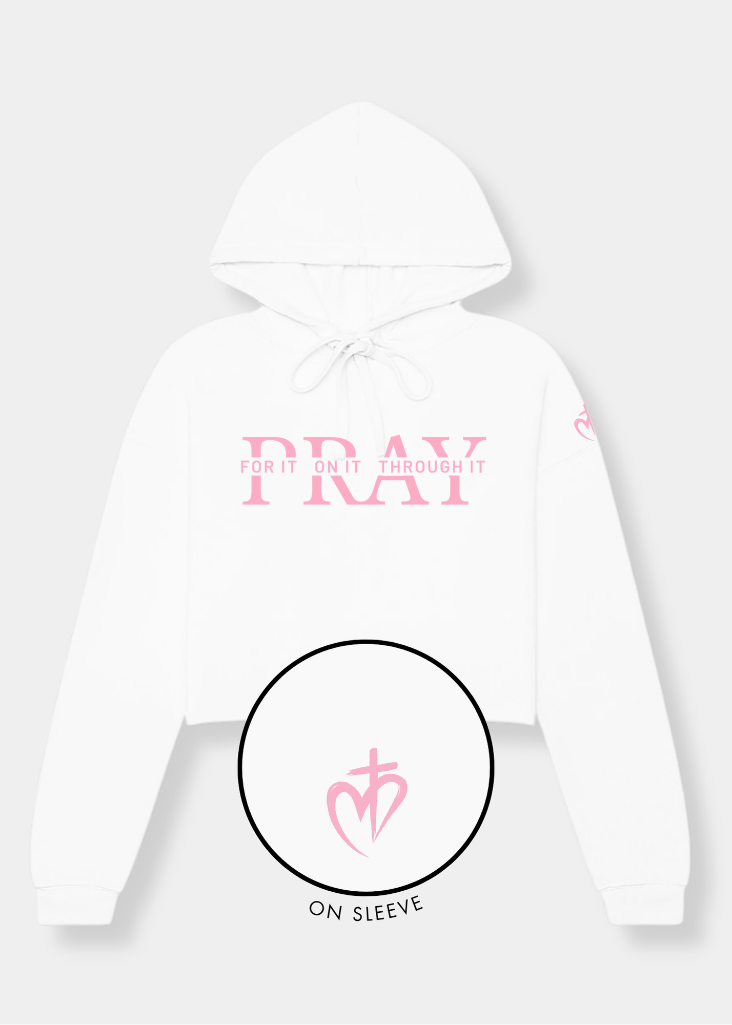 Women's Cropped Fleece Hoodie - White + Pink Print