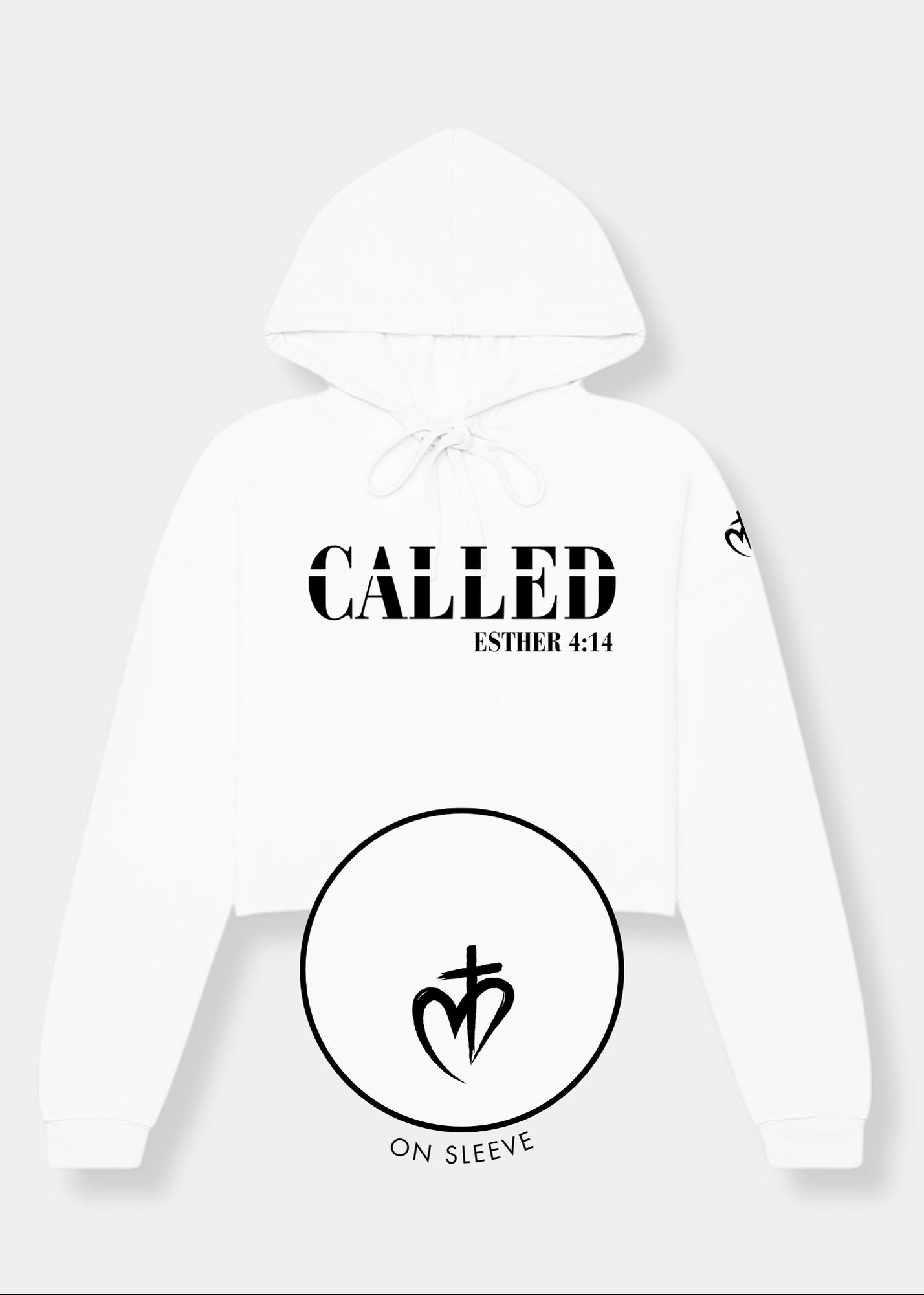 Women's Cropped Fleece Hoodie - White + Black Print