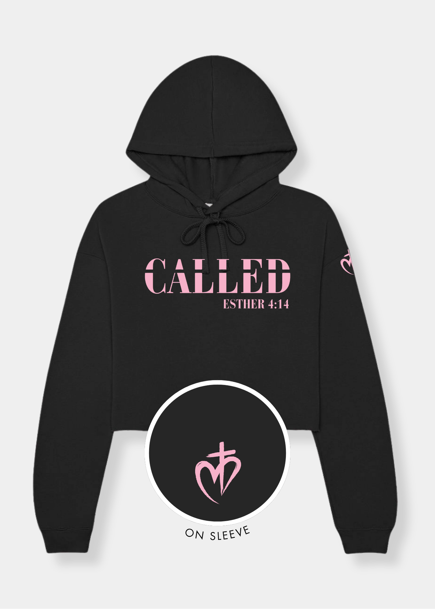 Women's Cropped Fleece Hoodie - Black + Pink Print