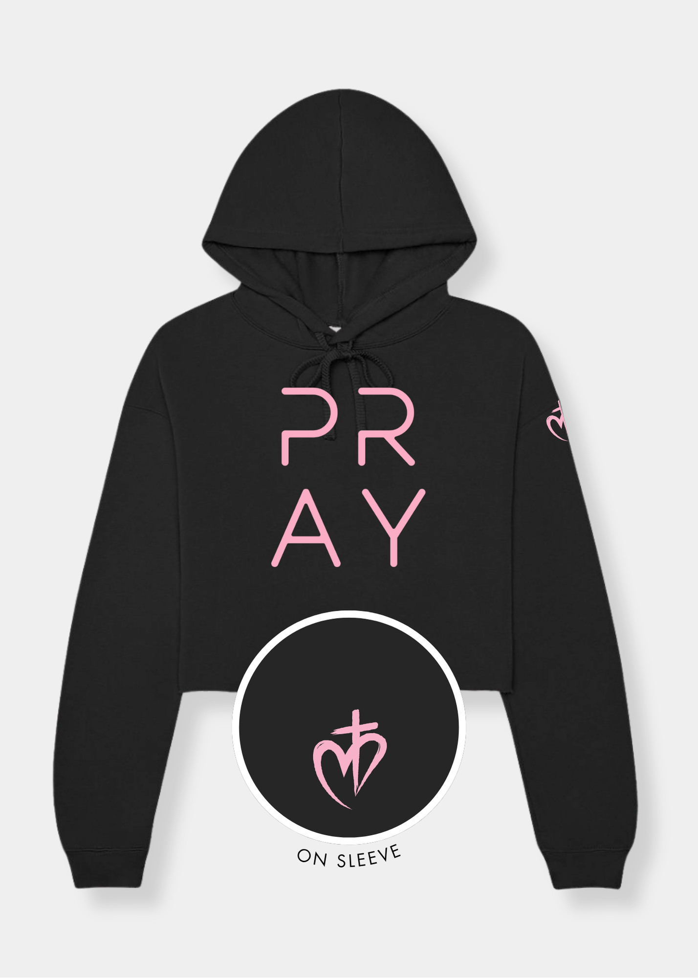 Women's Cropped Fleece Hoodie - Black + Pink Print