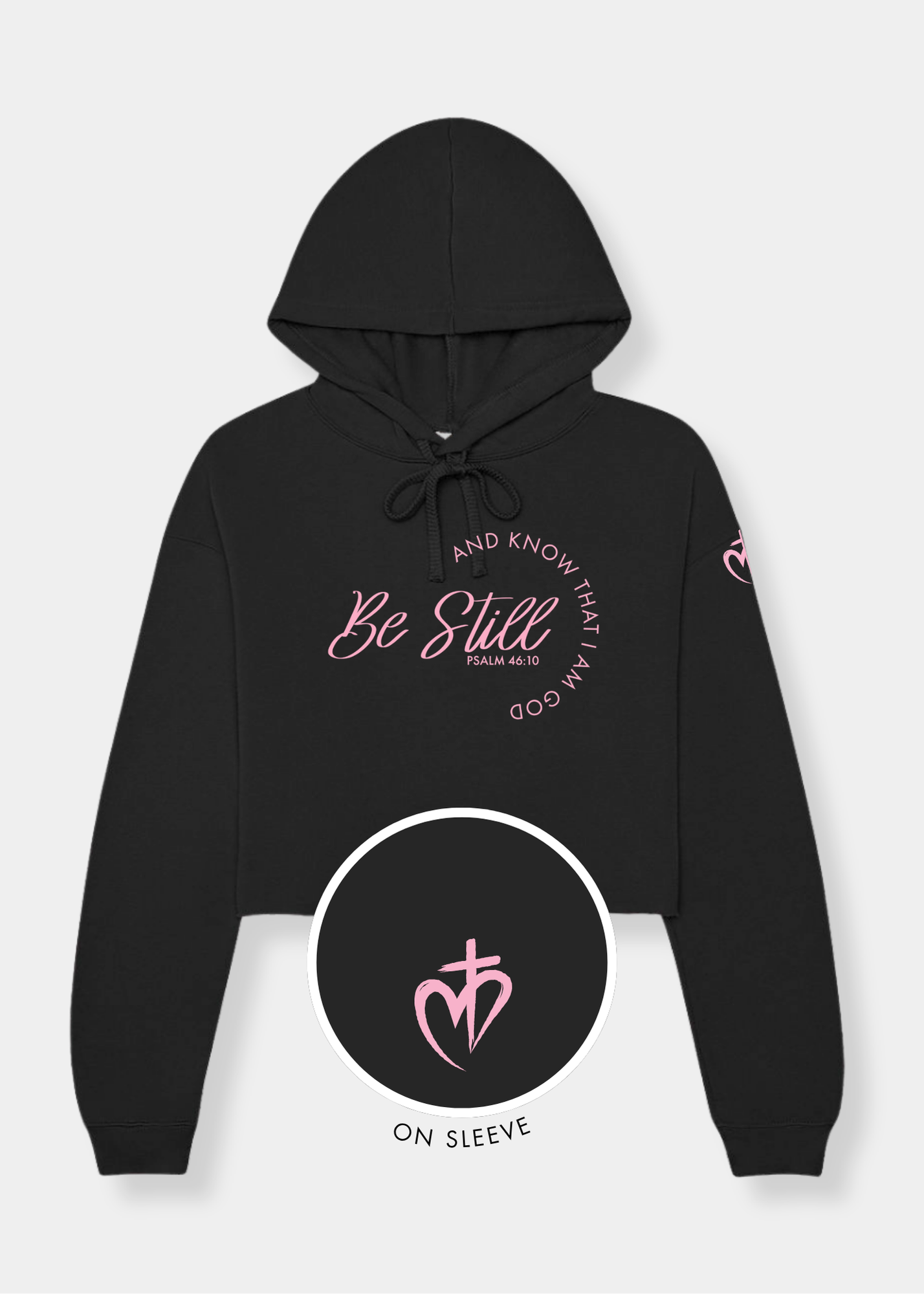 Women's Cropped Fleece Hoodie - Black + Pink Print