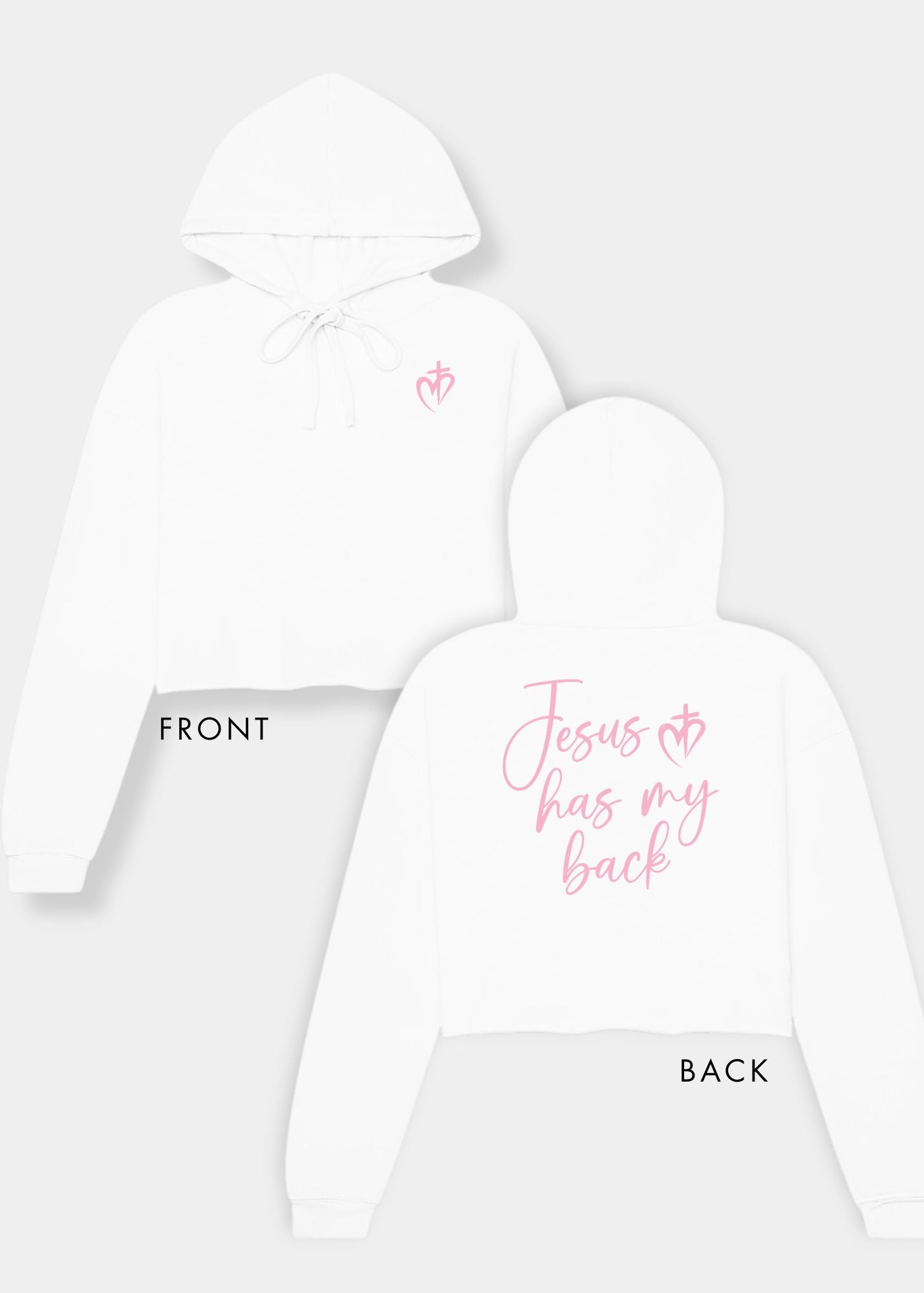 Women's Cropped Fleece Hoodie - White + Pink Print