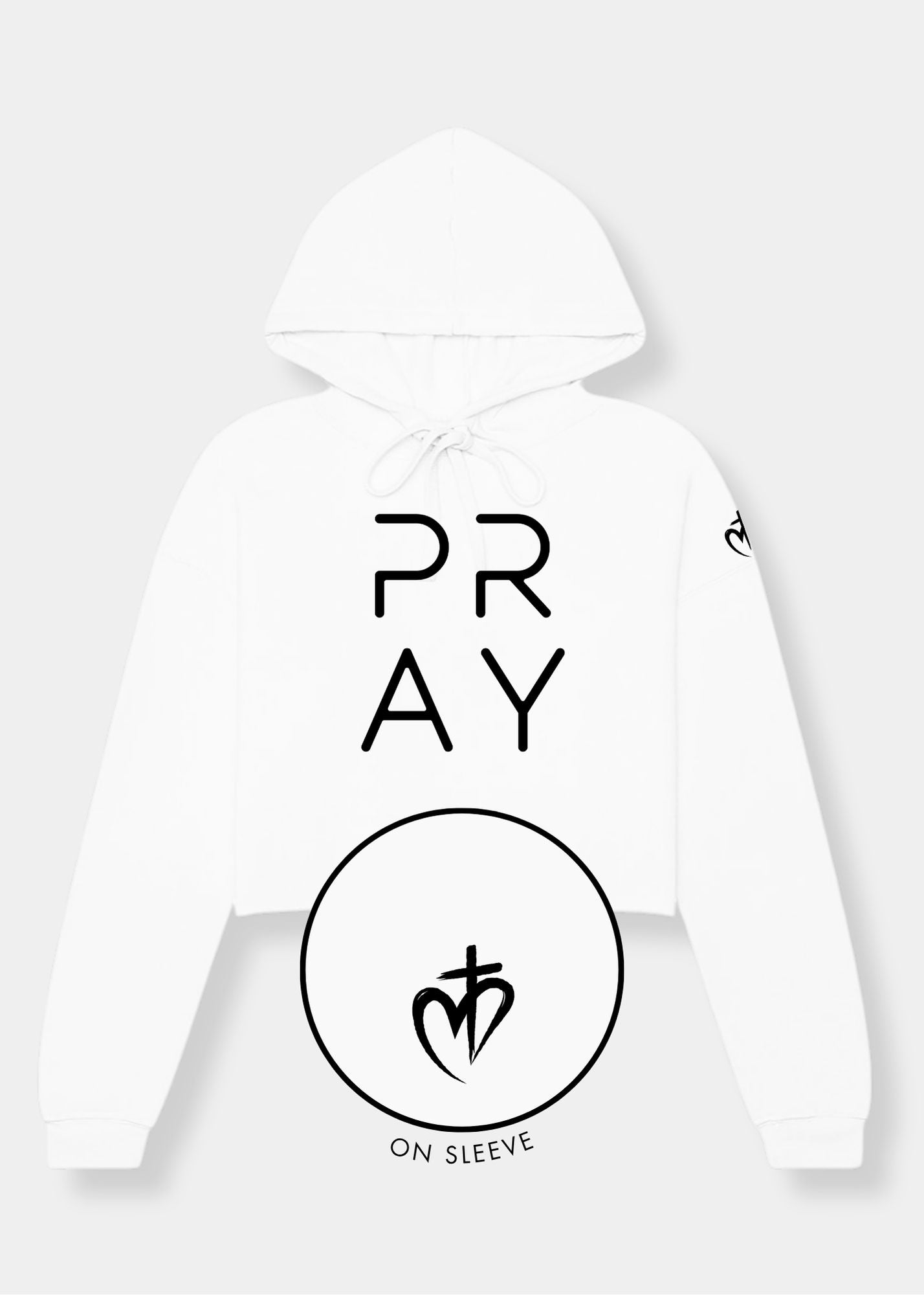 Women's Cropped Fleece Hoodie - White + Black Print