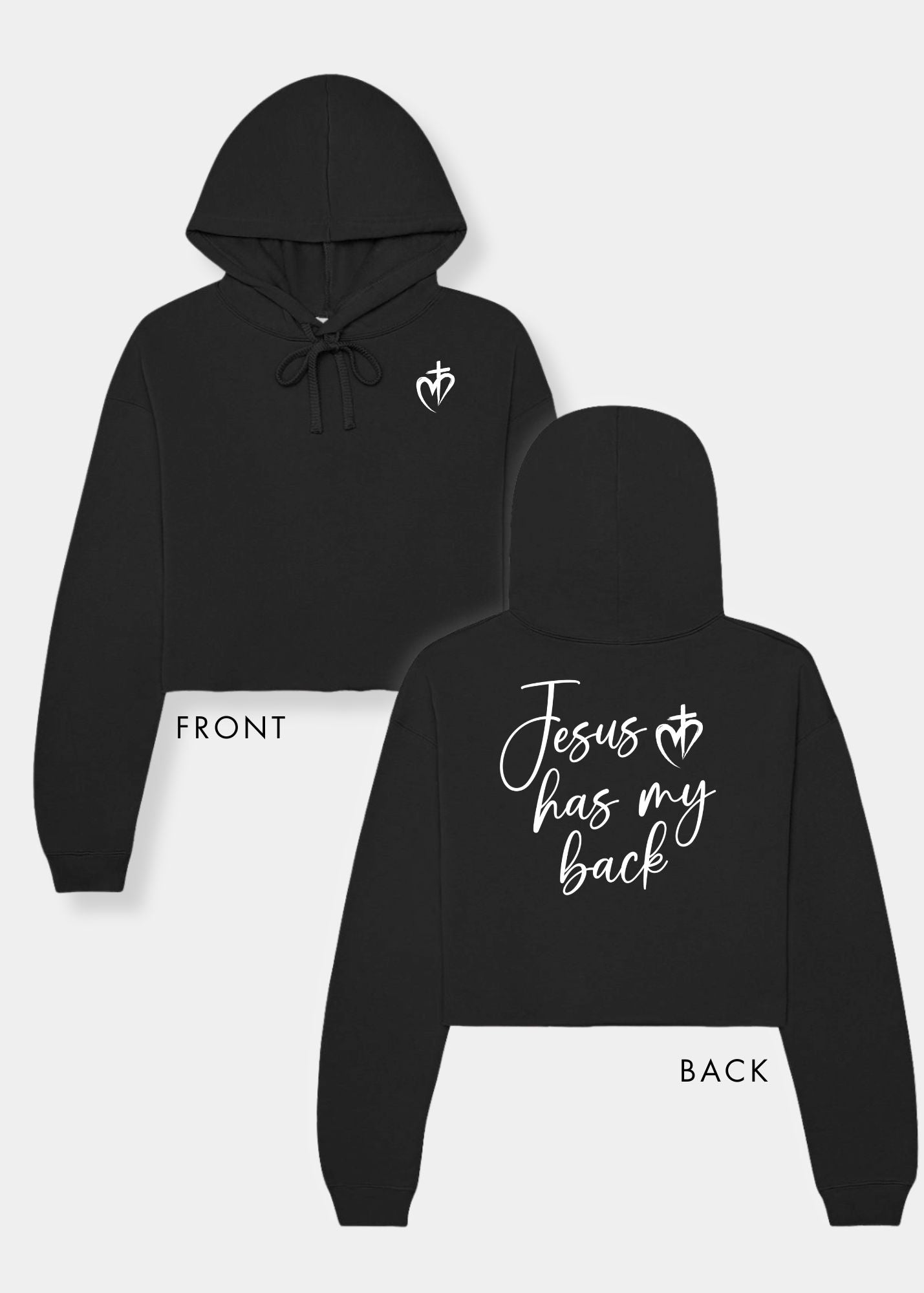 Women's Cropped Fleece Hoodie - Black + White Print