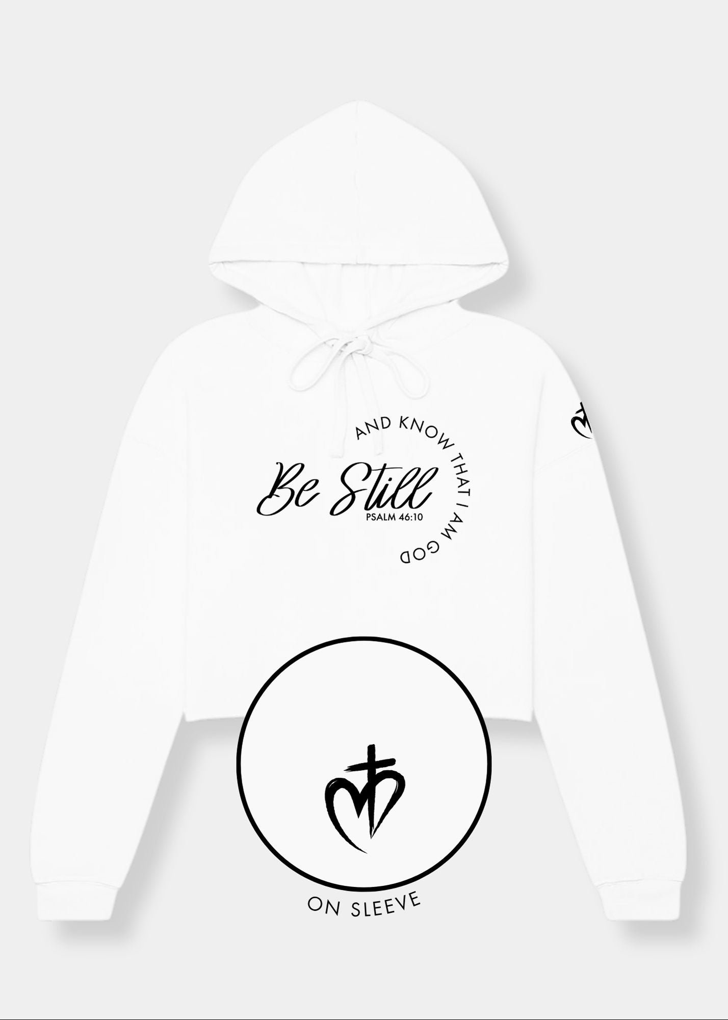 Women's Cropped Fleece Hoodie - White + Black Print
