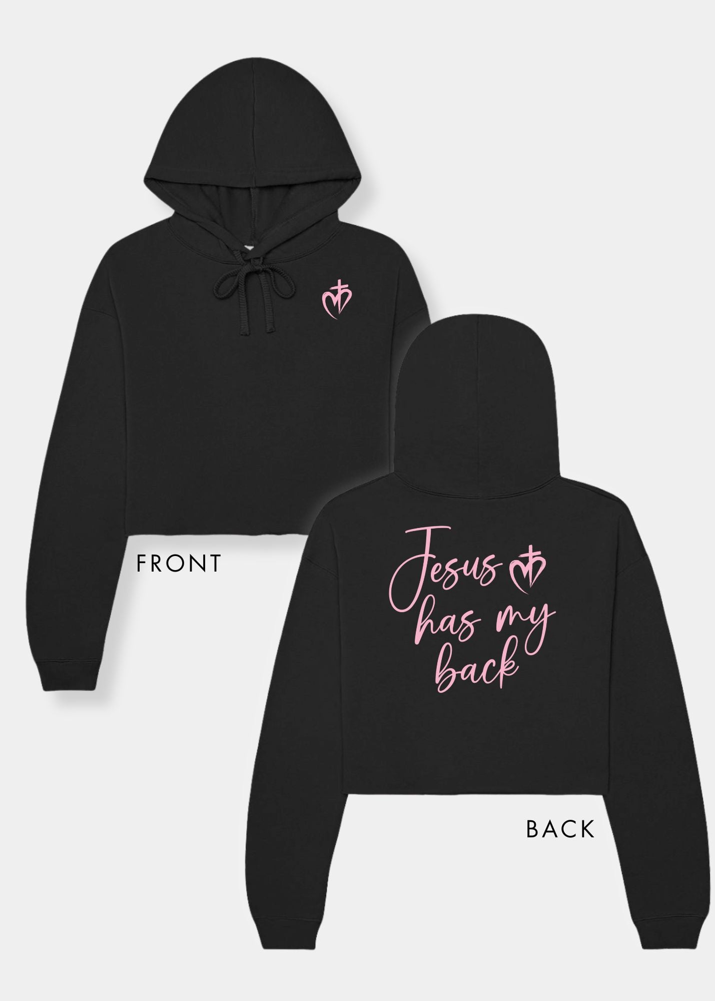 Women's Cropped Fleece Hoodie - Black + Pink Print