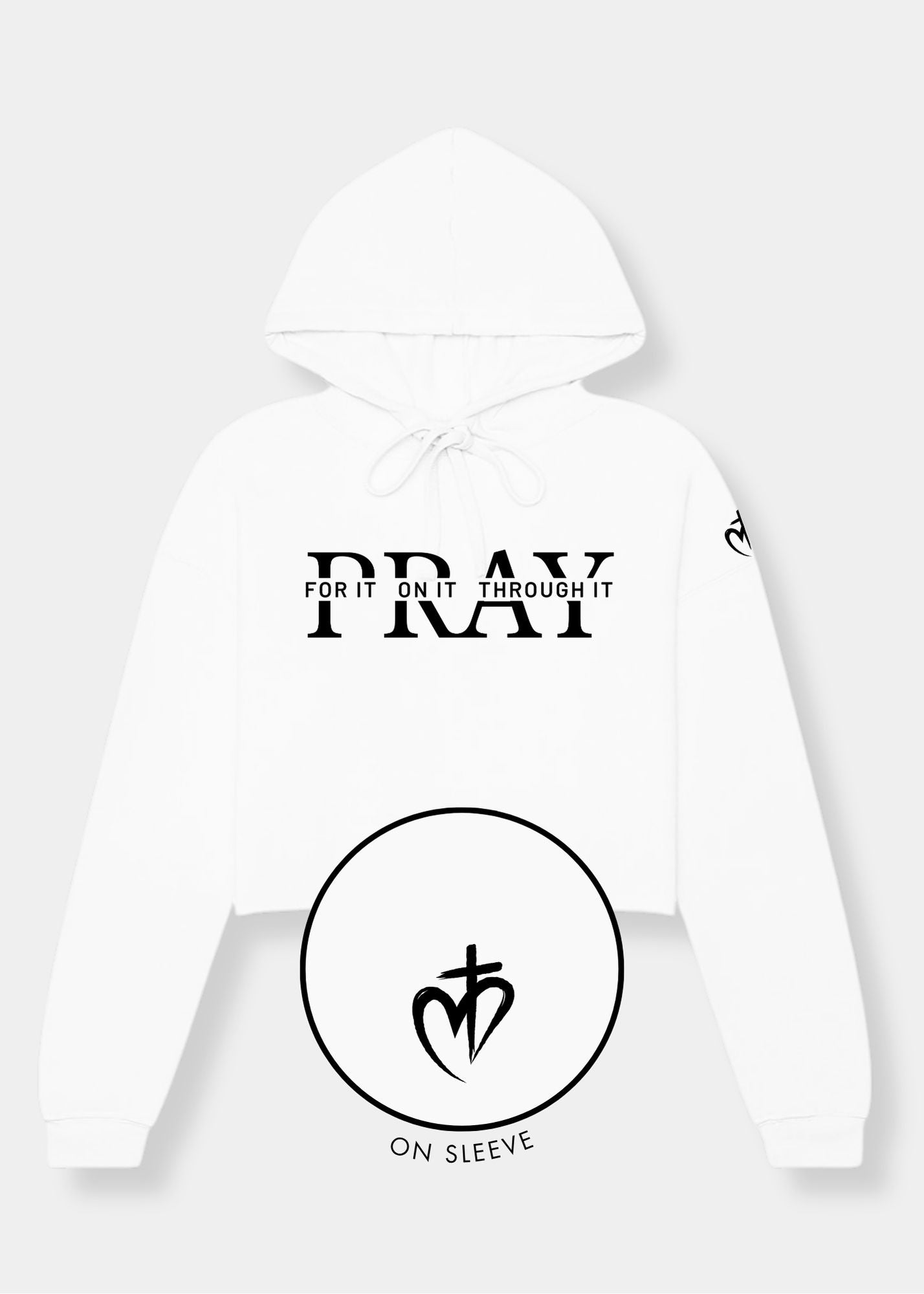 Women's Cropped Fleece Hoodie - White + Black Print