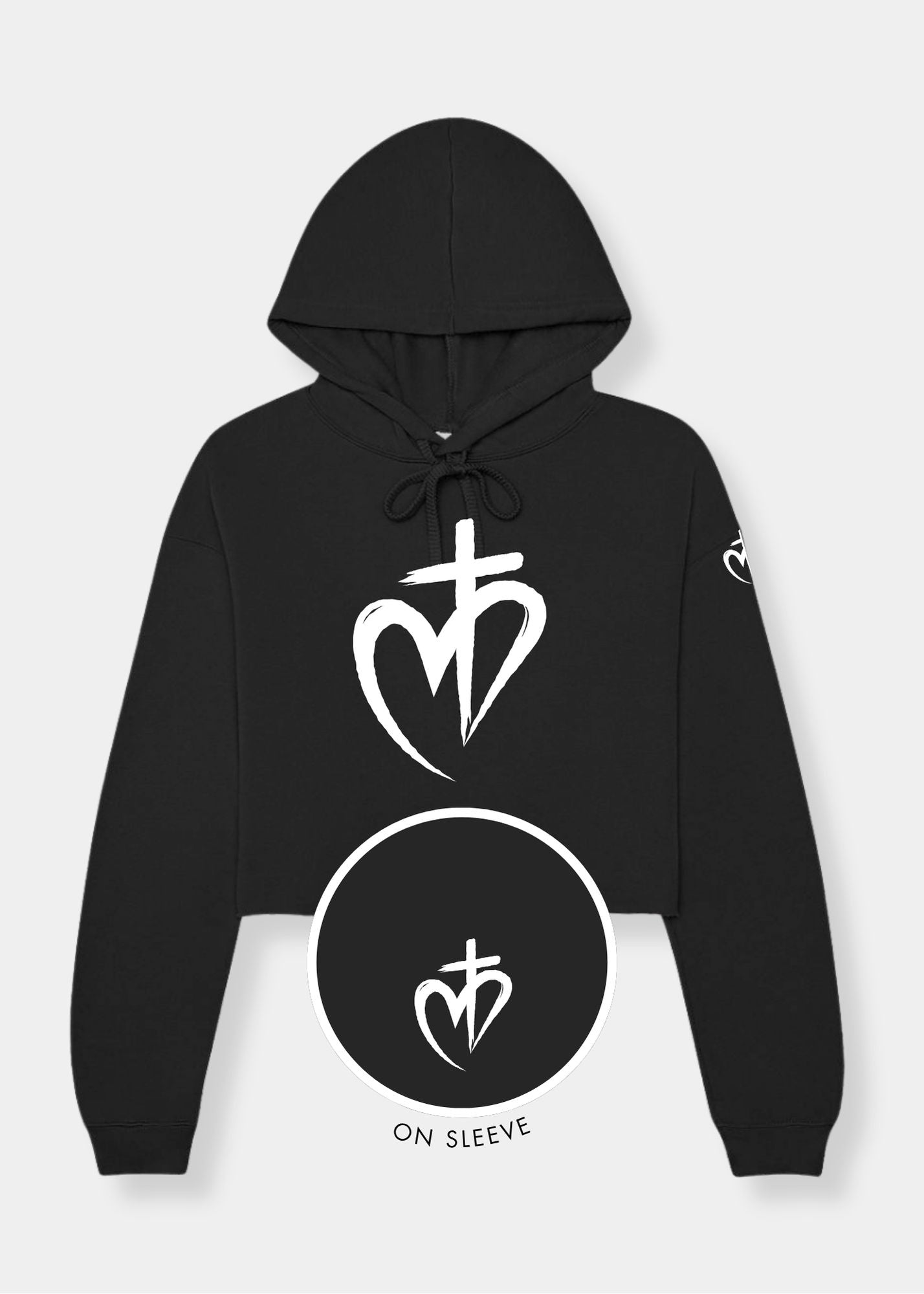 Women's Cropped Fleece Hoodie - Black + White Print