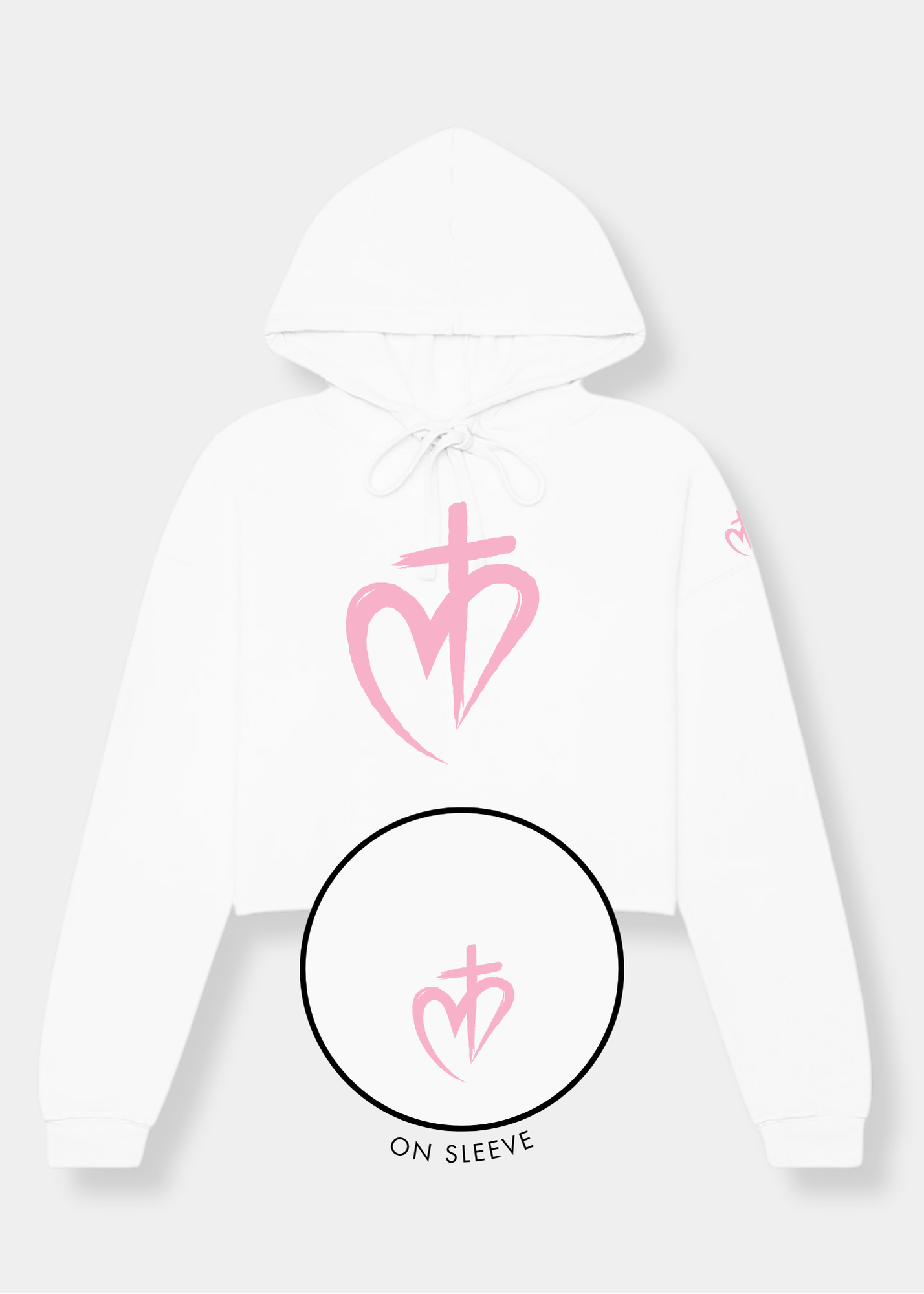Women's Cropped Fleece Hoodie - White + Pink Print
