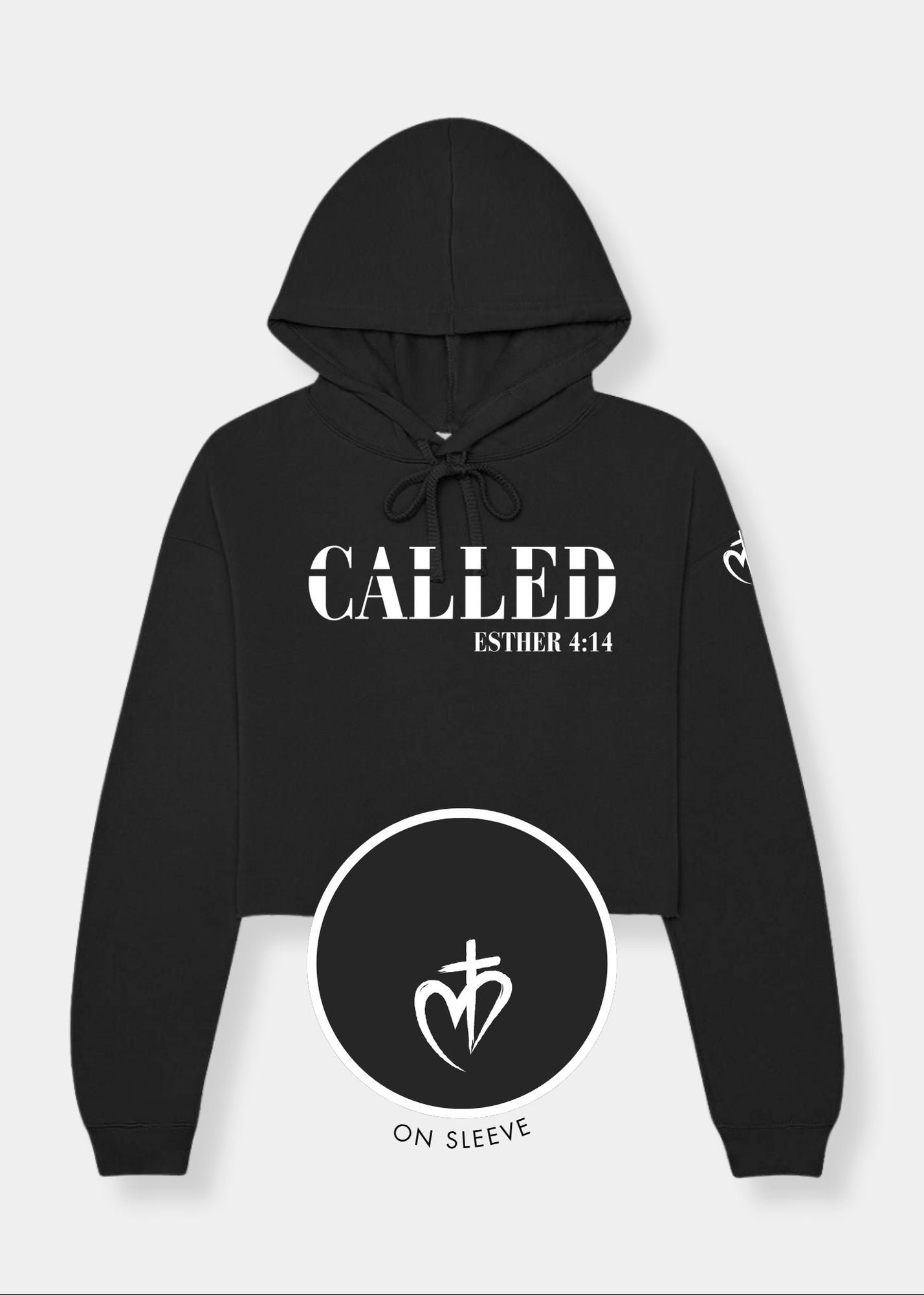 Women's Cropped Fleece Hoodie - Black + White Print