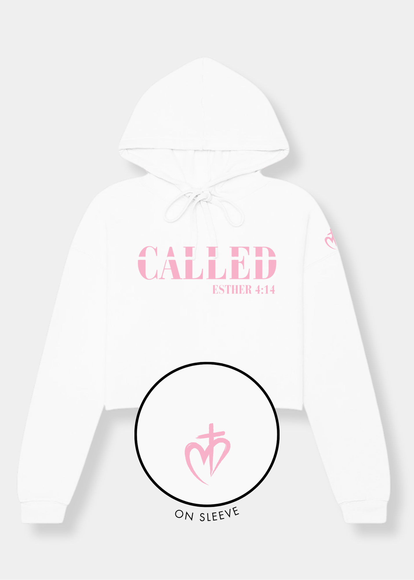 Women's Cropped Fleece Hoodie - White + Pink Print