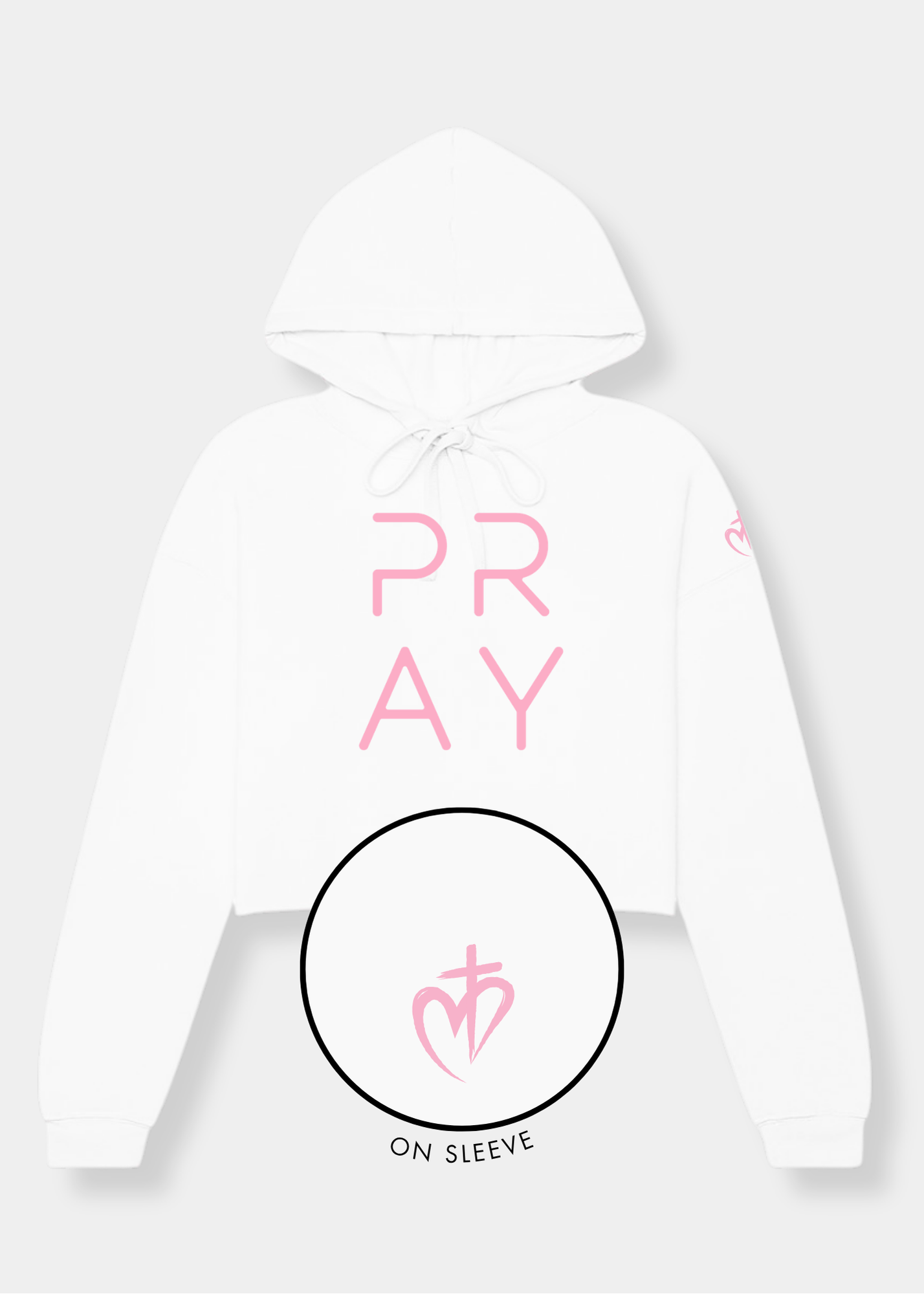 Women's Cropped Fleece Hoodie - White + Pink Print
