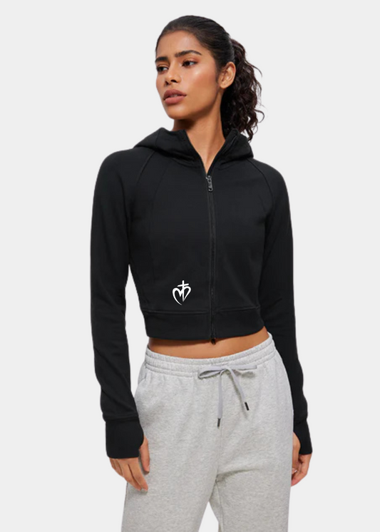 Amenity Cropped Full Zip Hoodies with Thumb Holes