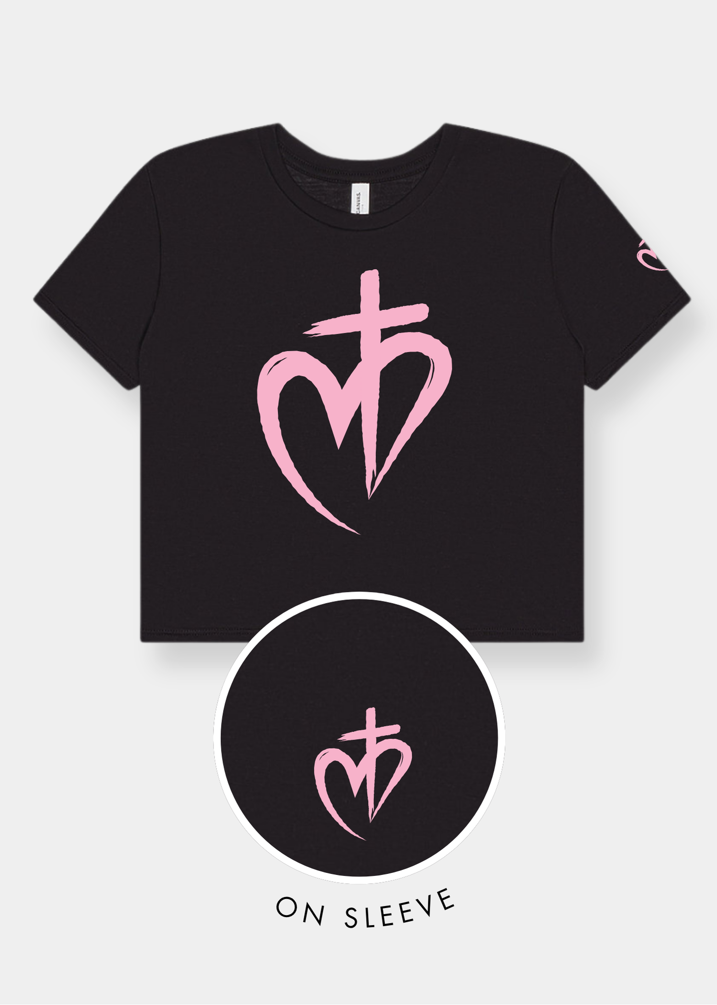 Women's Flowy Cropped Tee - Black + Pink Print