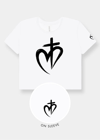 Women's Flowy Cropped Tee - White + Black Print