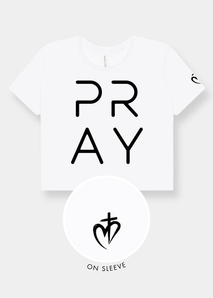 Women's Flowy Cropped Tee - White + Black Print