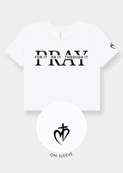 Women's Flowy Cropped Tee - White + Black Print