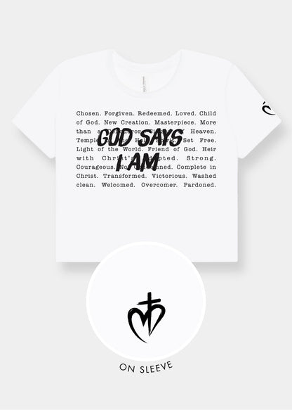 Women's Flowy Cropped Tee - White + Black Print