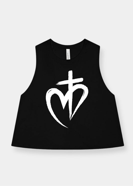 Women's Racerback Cropped Tank - Black + White Print