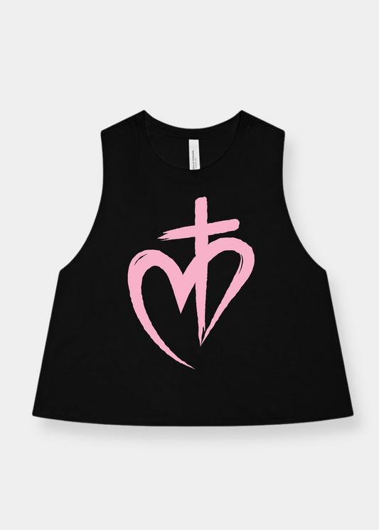 Women's Racerback Cropped Tank - Black + Pink Print