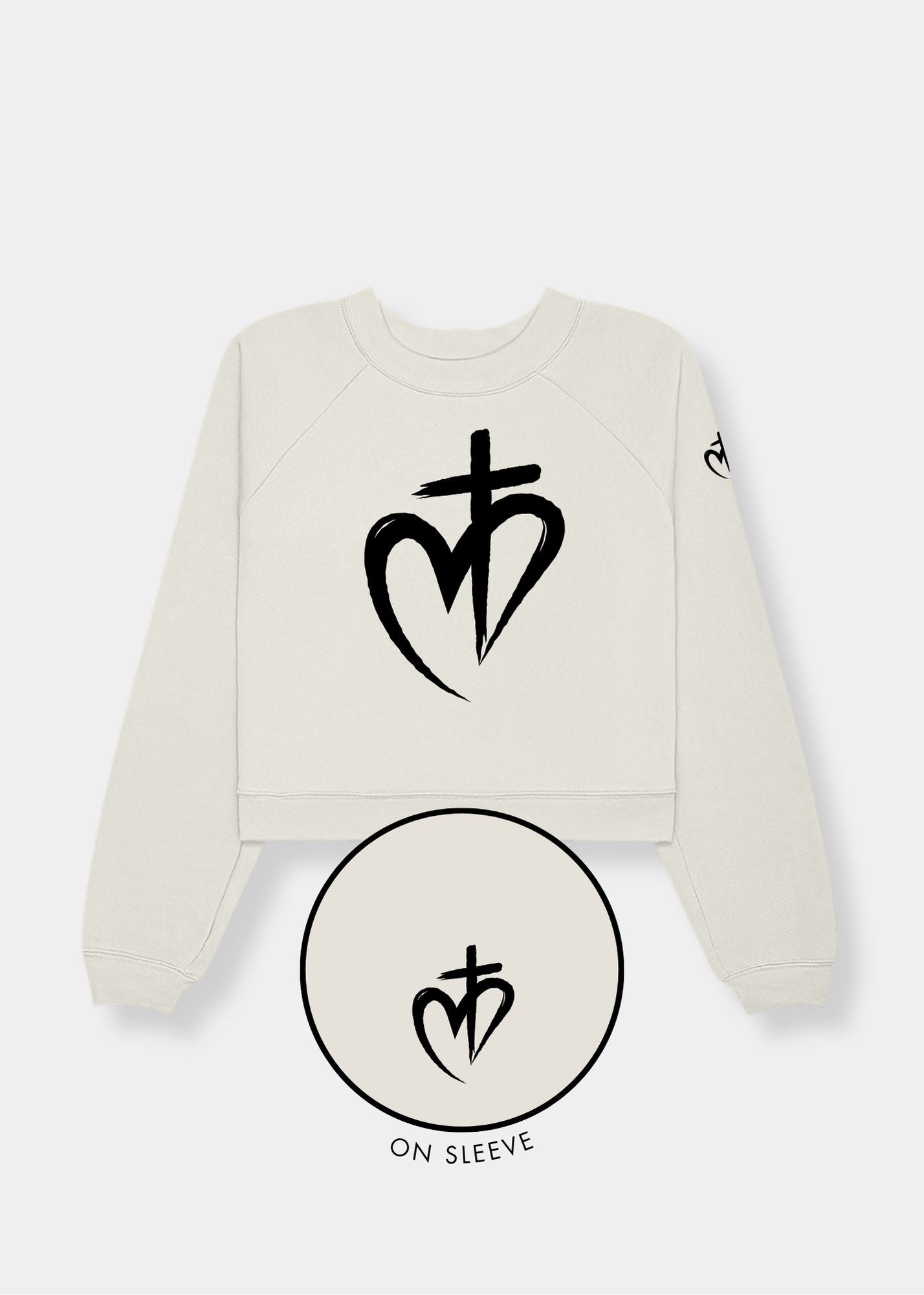 Women's Raglan Pullover Fleece - Vintage White + Black Print