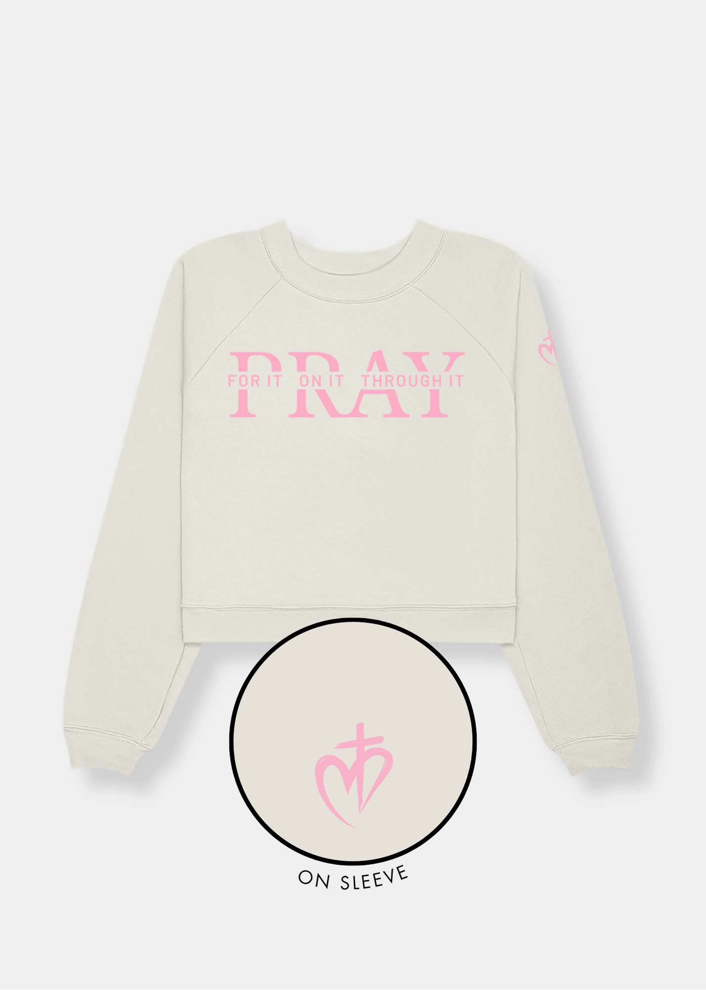 Women's Raglan Pullover Fleece - Vintage White + Pink Print