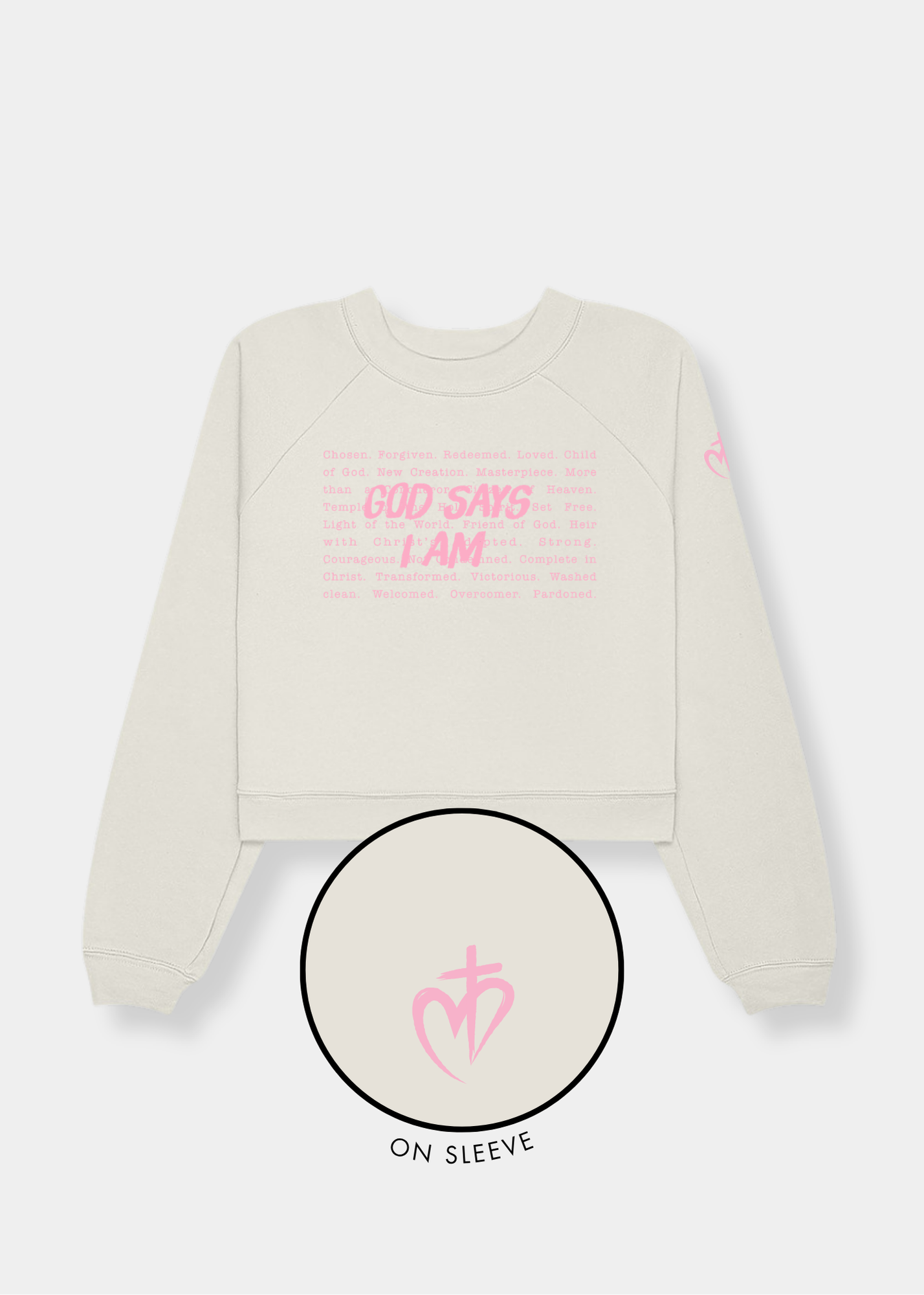 Women's Raglan Pullover Fleece - Vintage White + Pink Print