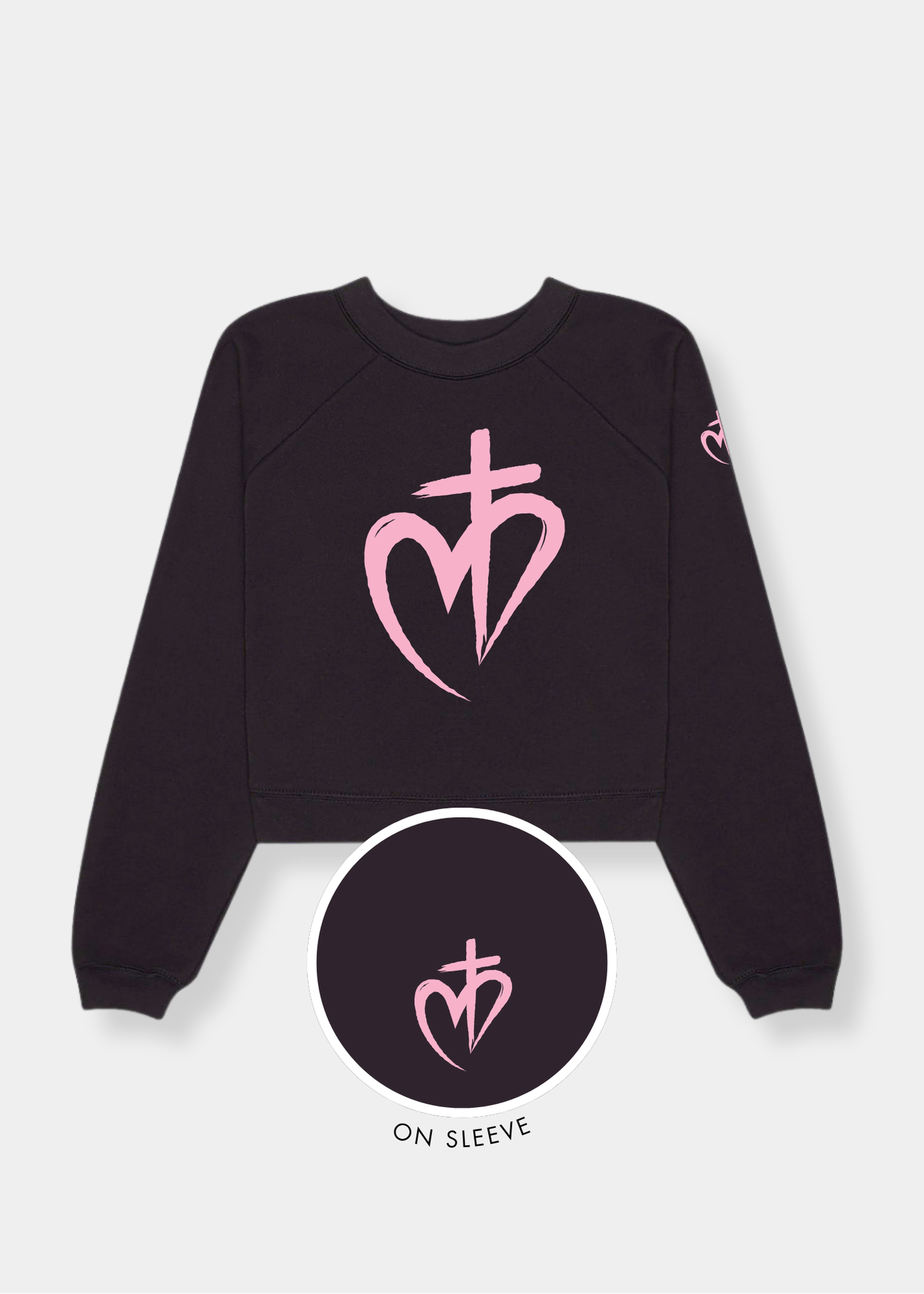 Women's Raglan Pullover Fleece - Black + Pink Print