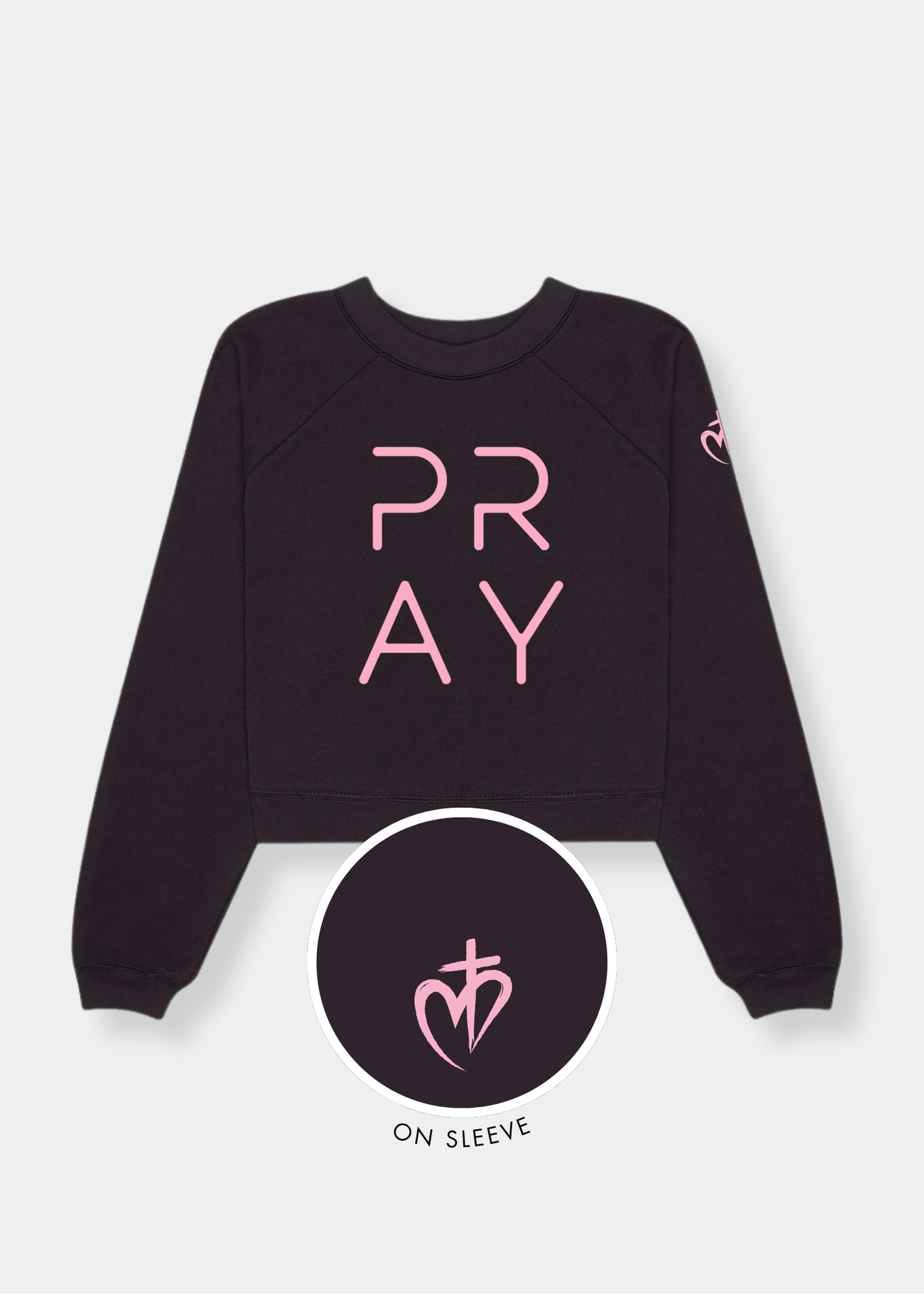 Women's Raglan Pullover Fleece - Black + Pink Print