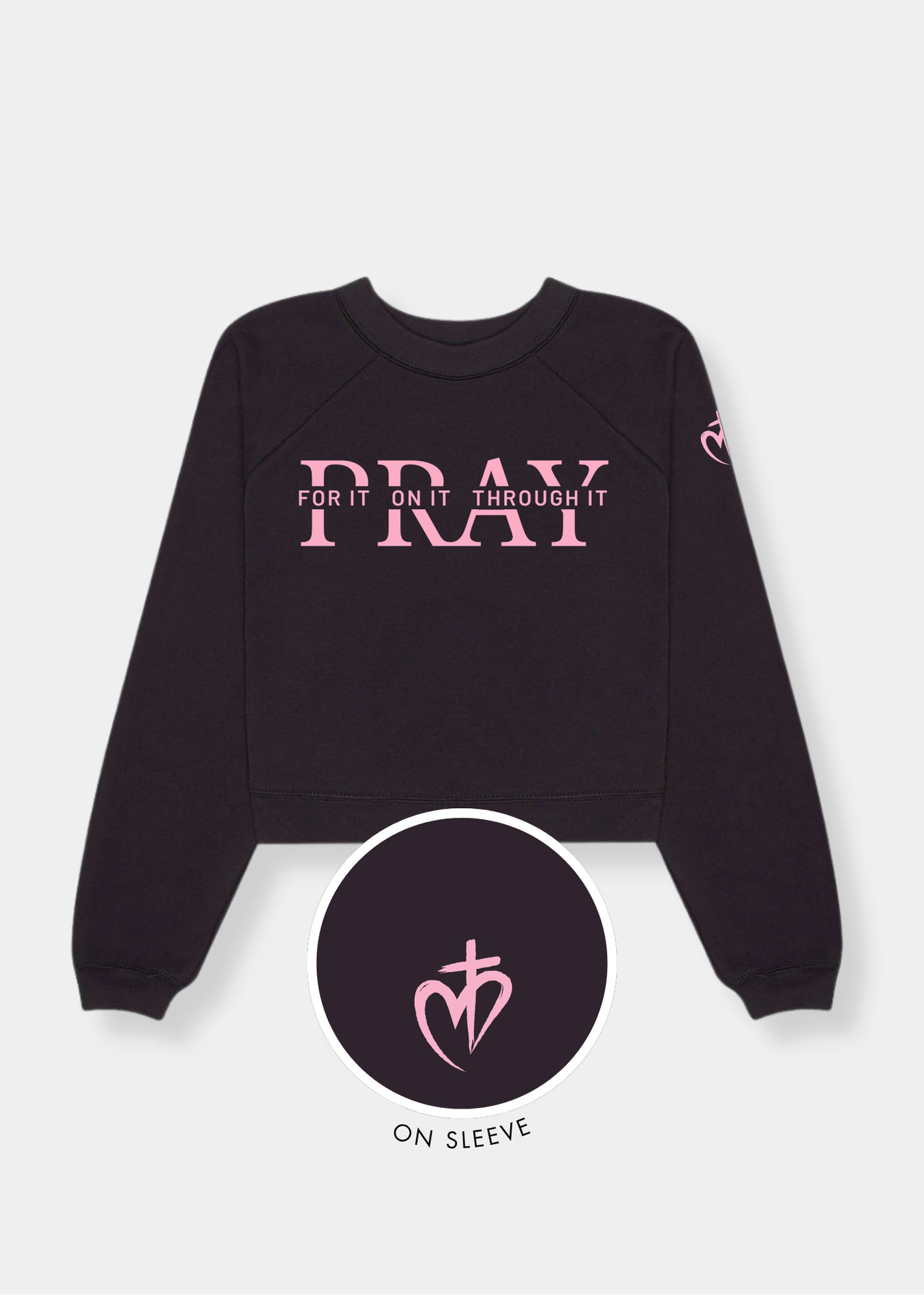 Women's Raglan Pullover Fleece - Black + Pink Print