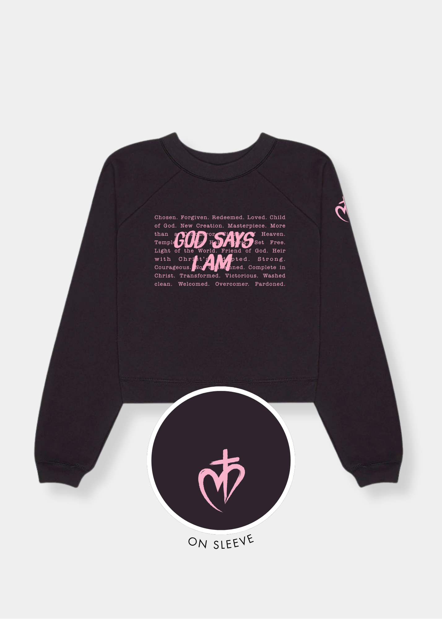 Women's Raglan Pullover Fleece - Black + Pink Print