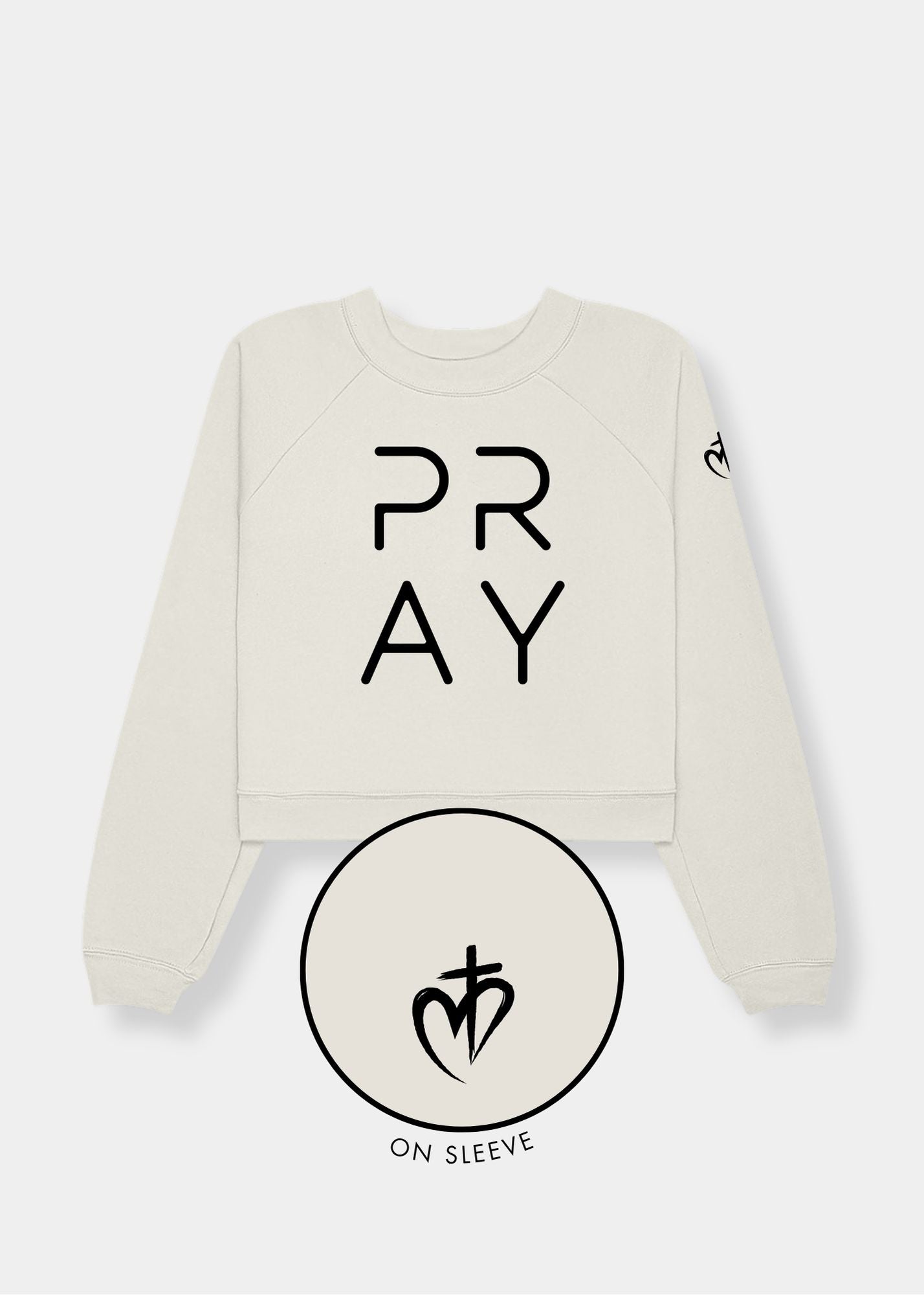 Women's Raglan Pullover Fleece - Vintage White + Black Print